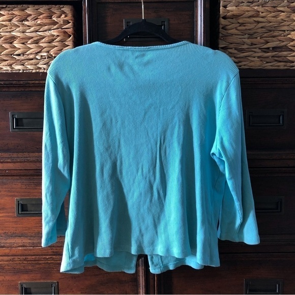 J.H. Collectibles 2pc. teal rib knit cardigan sweater set in size L - Picture 2 of 8